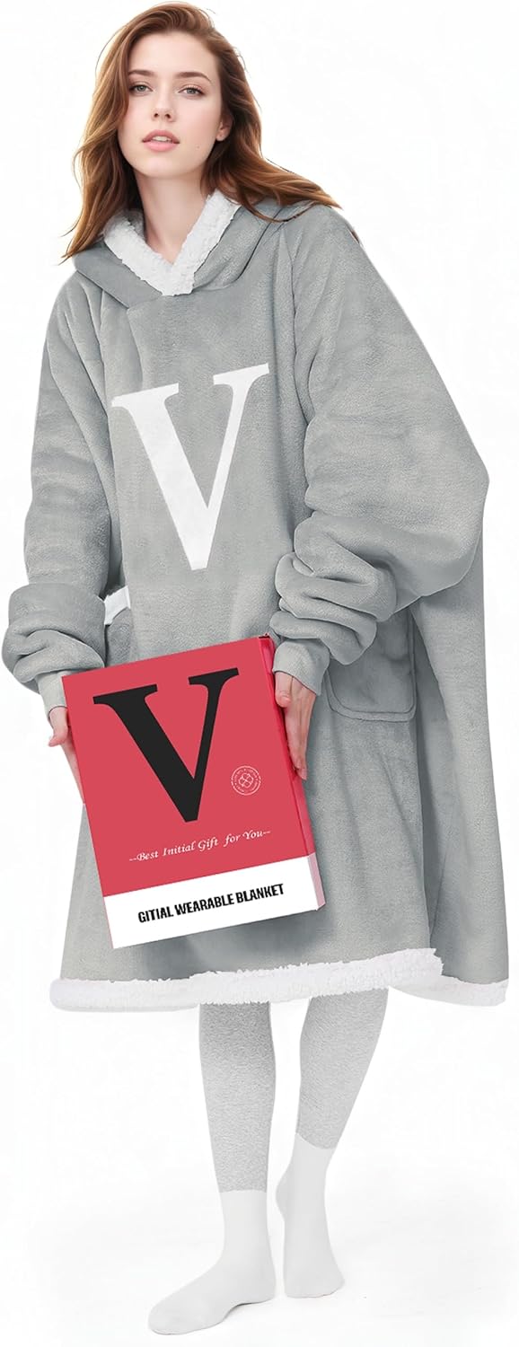 Wearable Blanket Hoodie with A-Z Design for Cozy Comfort