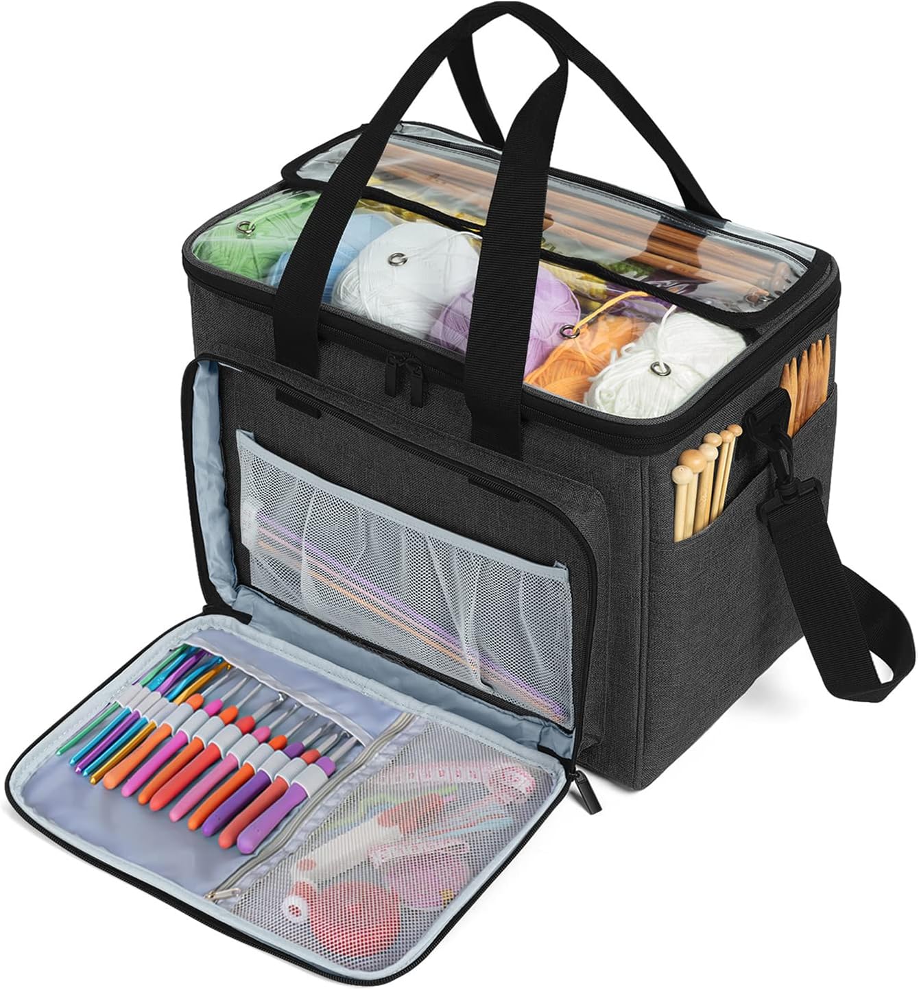 Teamoy Knitting Bag - Spacious Yarn Tote Organizer for Projects