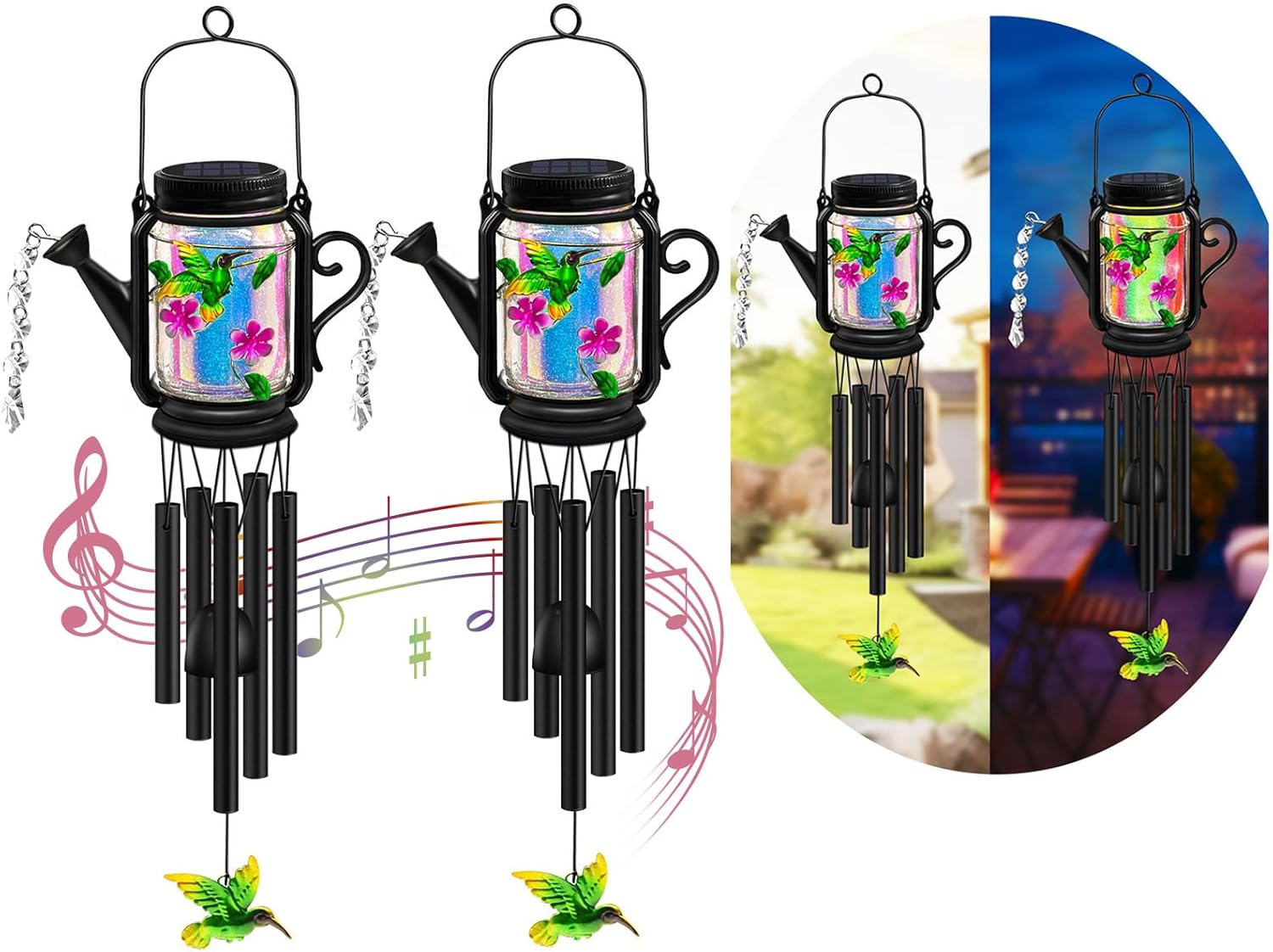 Solar Hummingbird Wind Chimes for Outdoor Garden Decor