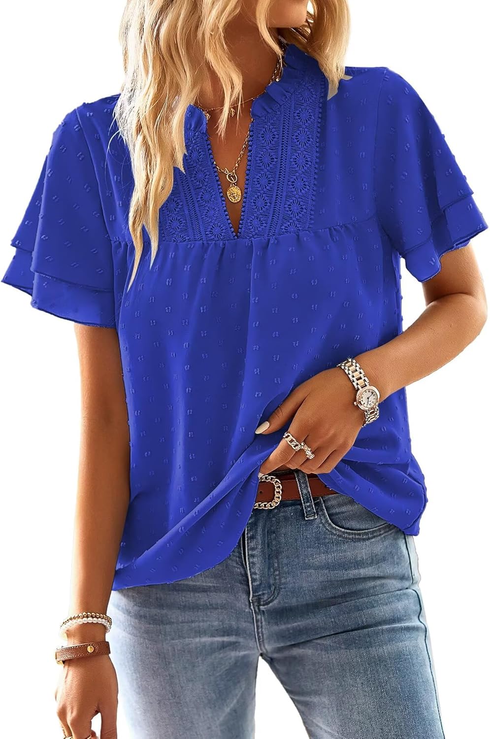 Falechay Womens Tops Butterfly Sleeve V Neck Blouses