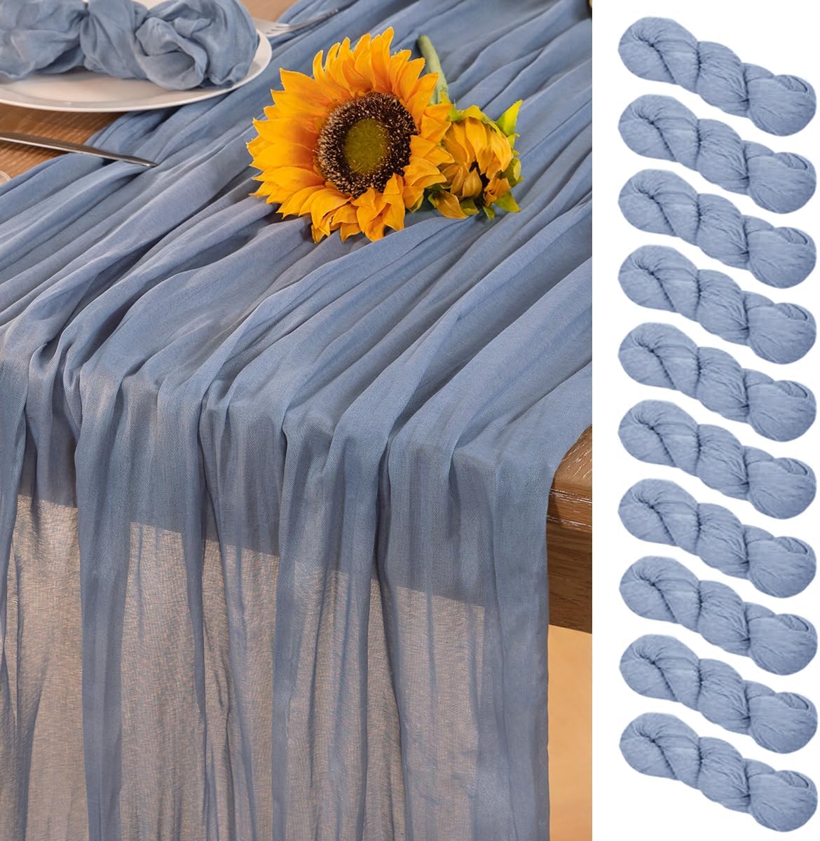 Dusty Blue Cheesecloth Table Runner Set for Elegant Events