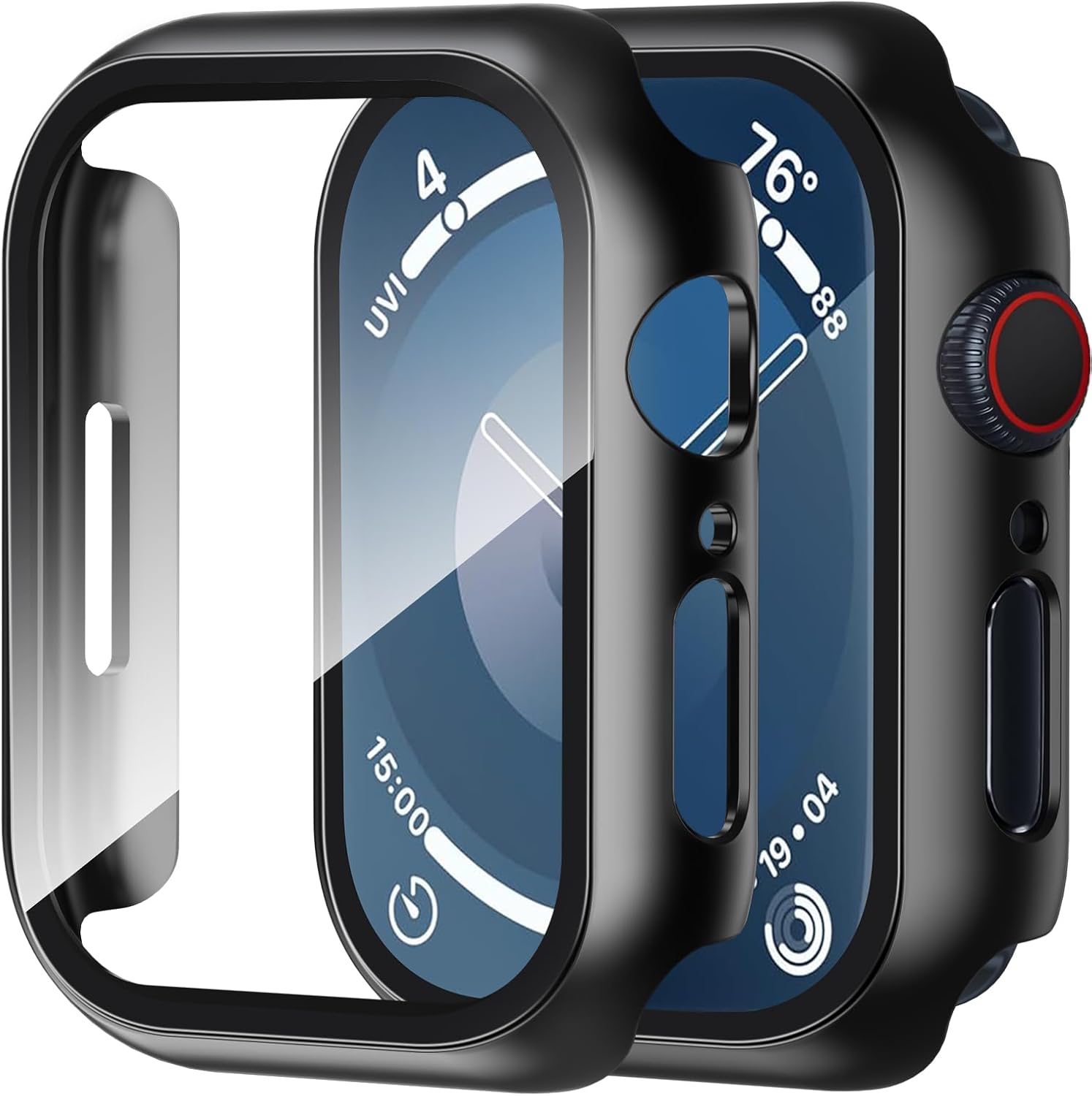 Smiling 2 Pack Apple Watch SE 2/6/5/4 44mm Case with Built-in Glass Screen Protector - Black