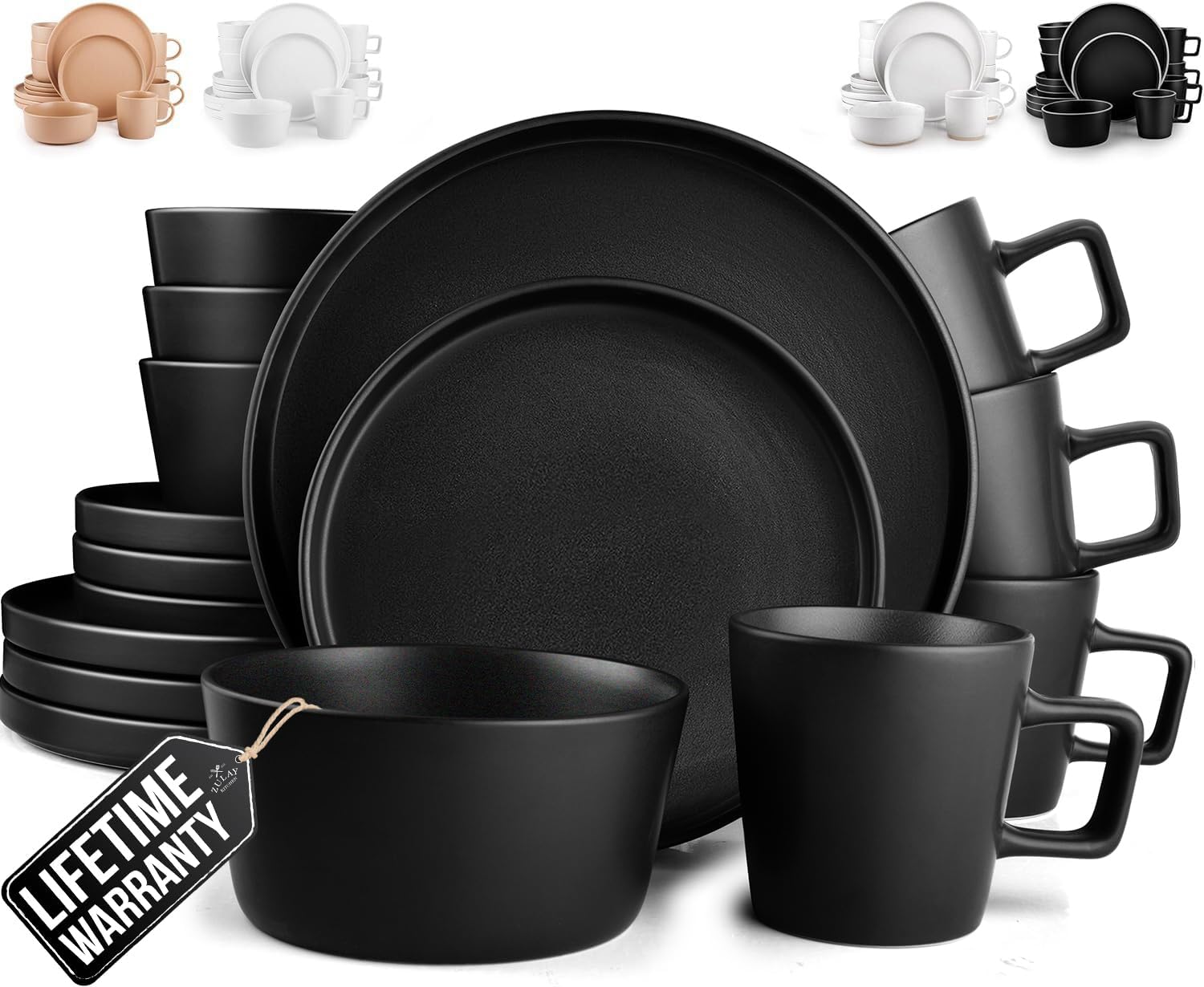 Zulay Kitchen Terra Plates and Bowls Set, Modern Stoneware Dinnerware