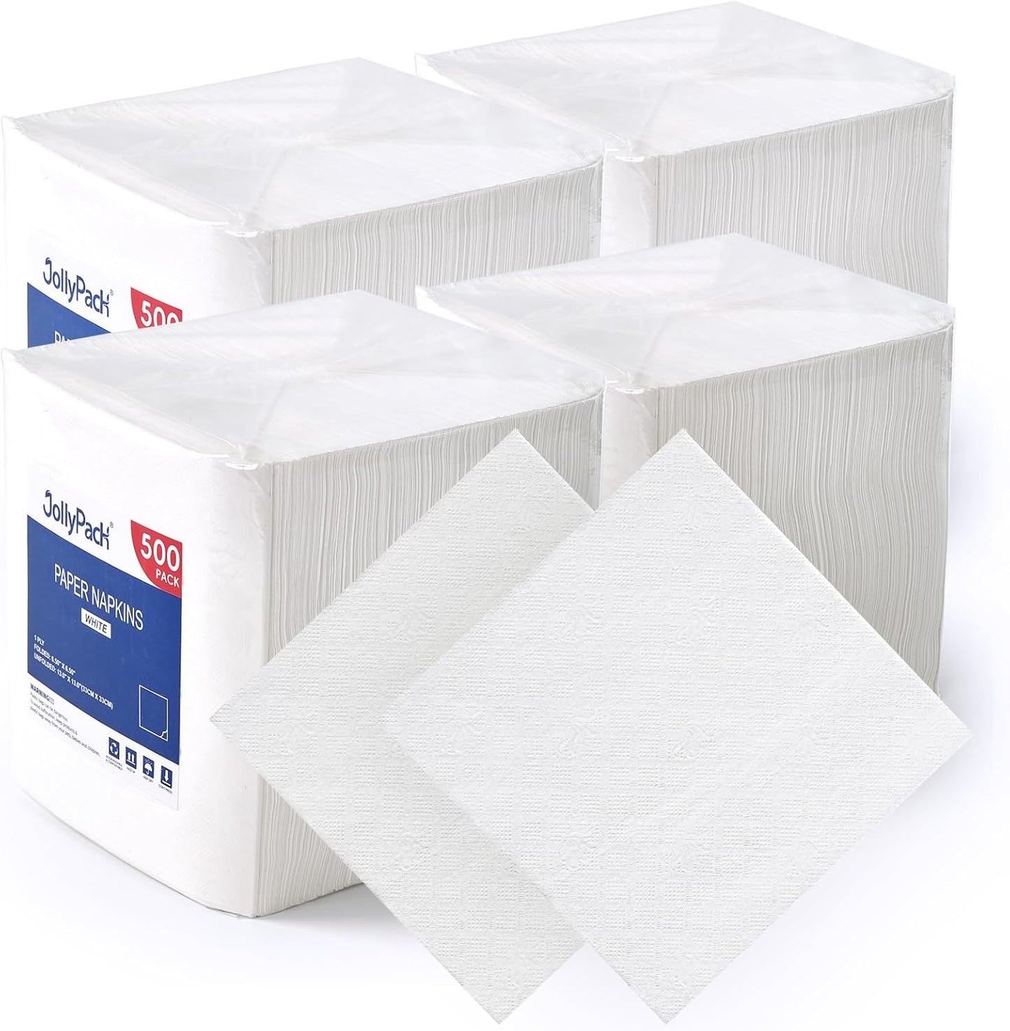 JollyPack White Beverage Napkins - 2000 Count, Bulk Disposable, Perfect for Restaurants & Parties!