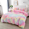Pink Faux Fur Rainbow Tie-Dye Comforter Twin - Fluffy Plush Set