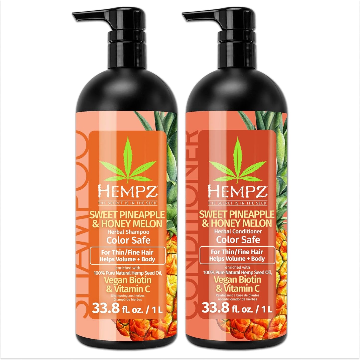 Hempz Hydrating Biotin Duo Set - Sweet Pineapple & Honey Melon Scent for Thin Hair