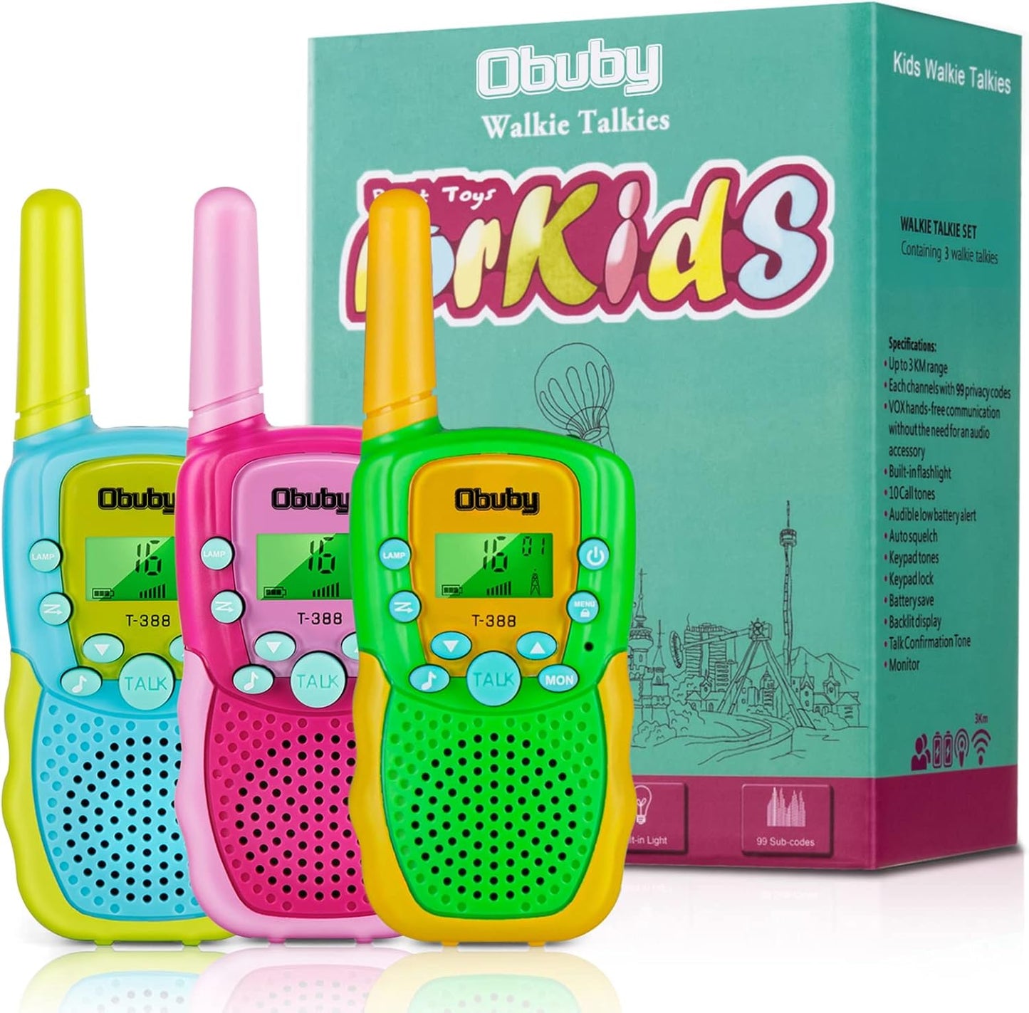 Obuby Kids Walkie Talkies - 3KM Range, 22 Channels, Backlit LCD Flashlight - Outdoor Fun Guaranteed!