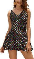 SHEKINI V Neck One Piece Skirt Swimsuit - Flattering Retro Fit