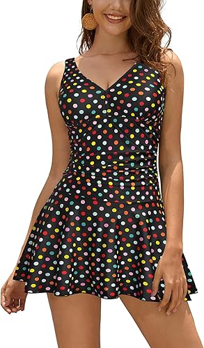 SHEKINI Women's V Neck One Piece Skirt Swimsuit for Comfort