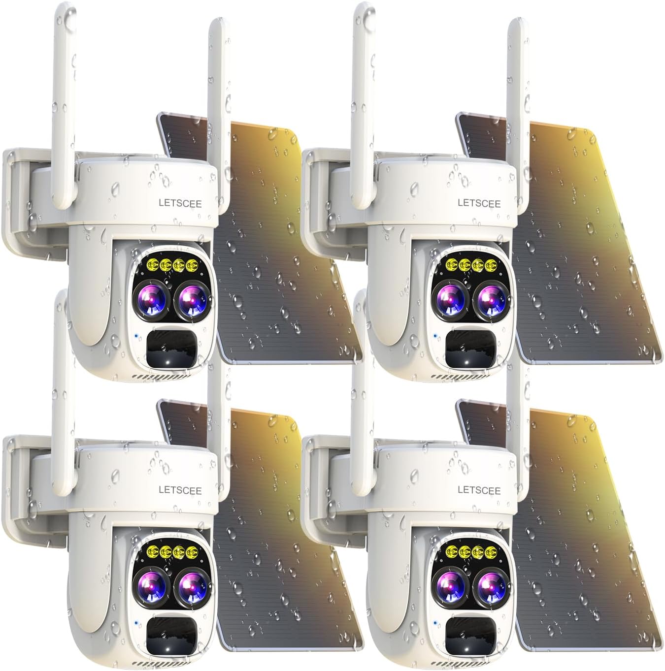 LETSCSEE 4Pk Solar Outdoor Security Cam 360 View IP-65