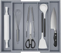 Large Kitchen Utensil Drawer Organizer - Expandable 5-Slot Bamboo Tray