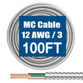 12/3 MC Cable with Ground 100FT 12AWG - Metal Clad 600V Cable