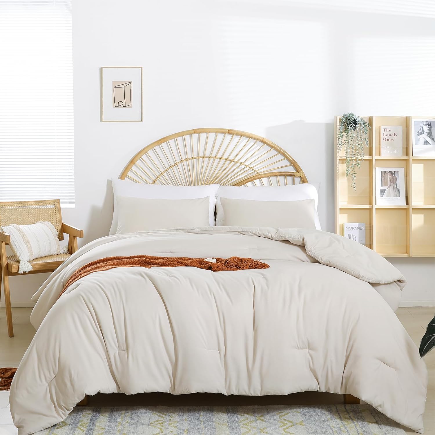 Beige Comforter Set Twin Boho Cream Soft Lightweight Bedding