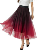 Womens Tulle Skirt Midi Gradient Pleated Mesh A-Line - Flowy Fit