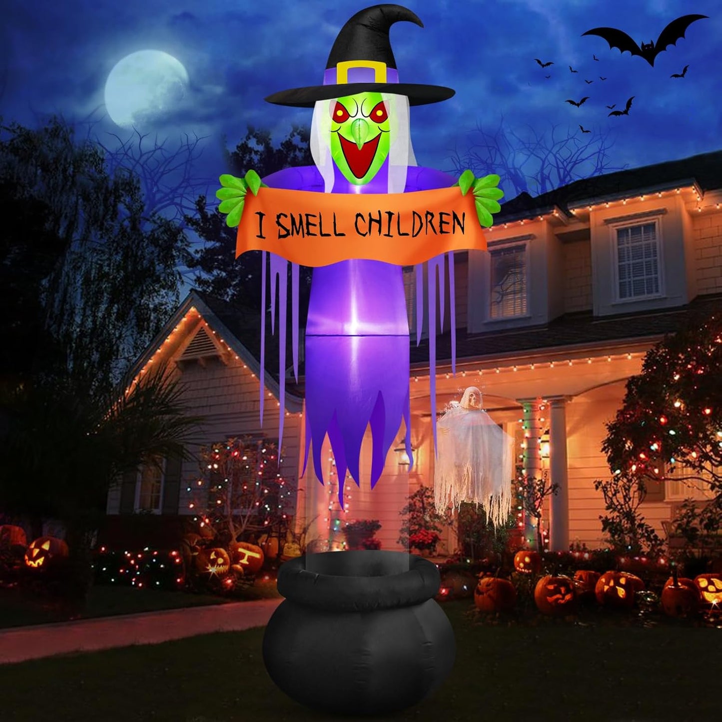 12 FT Giant Halloween Inflatable Witch with Scary Red Eyes
