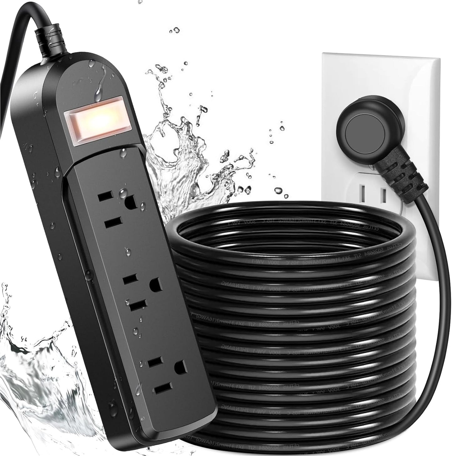IPX6 Outdoor Power Strip Weatherproof Surge Protector with 25FT Cord