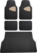 Beige Rubber All-Weather Car Floor Mats Set with Black Cargo Liner