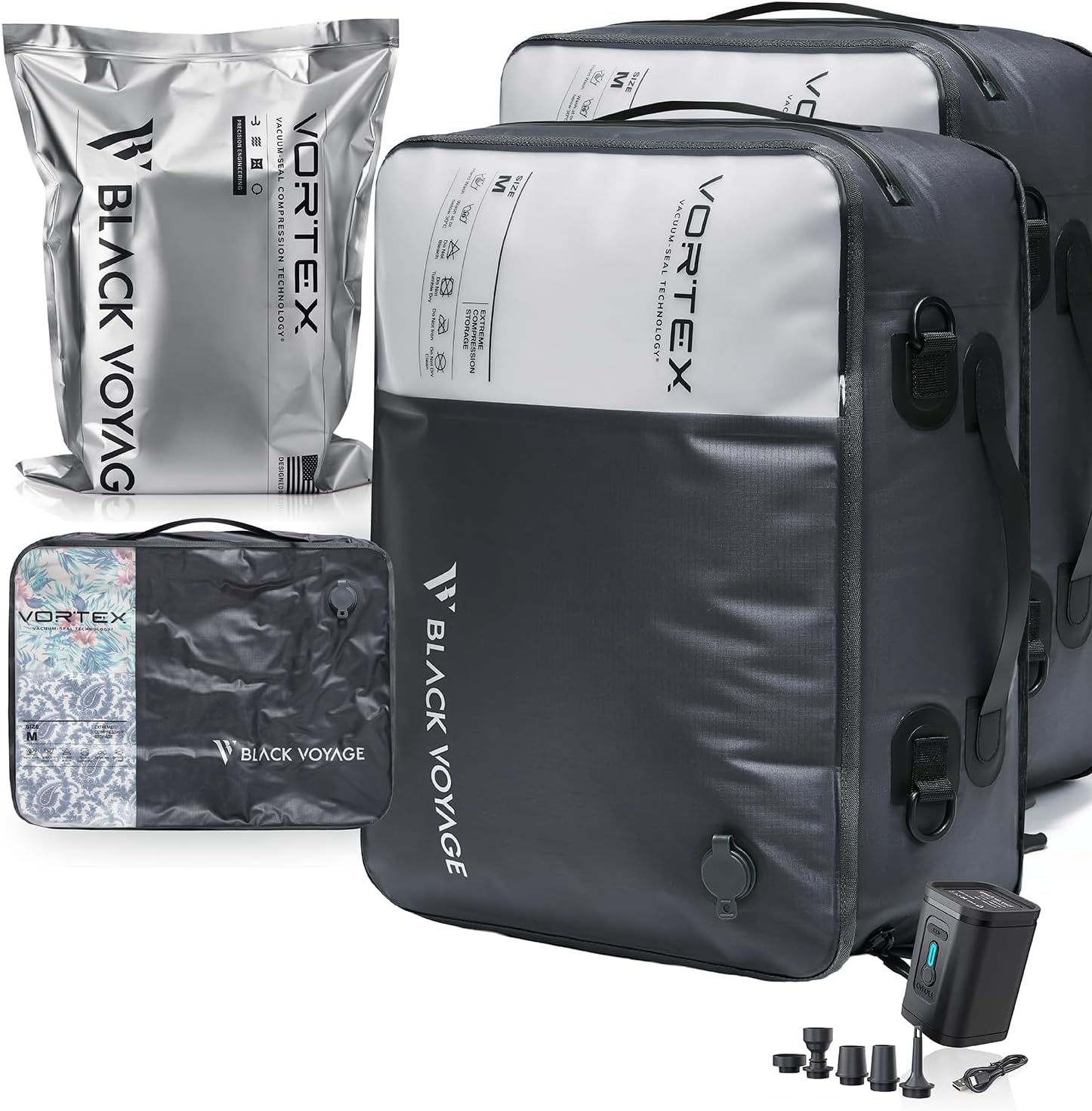 Black Voyage Reusable Vacuum Compression Travel Bags for Packing