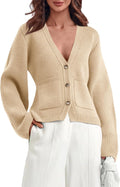 Deep V Neck Cropped Cardigan Sweater - Cozy Chic Outerwear