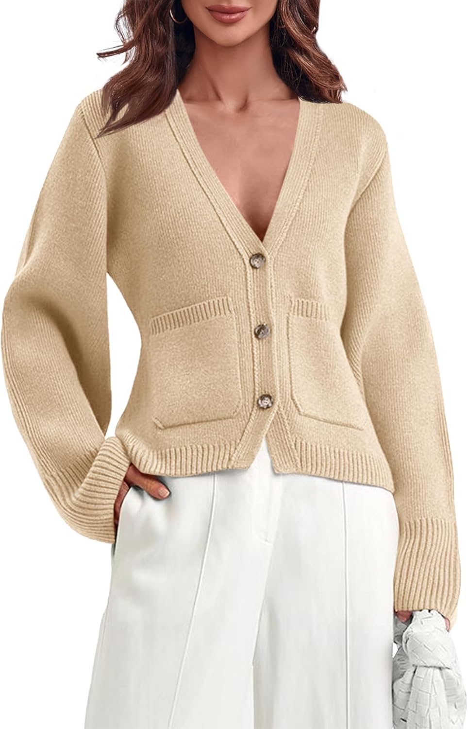 Saodimallsu Womens Deep V Neck Cardigan Sweater for Fall Style