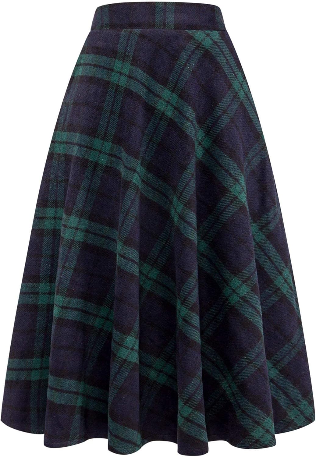 Long Plaid Wool Skirt for Women: Warm High Elastic Waist A-Line