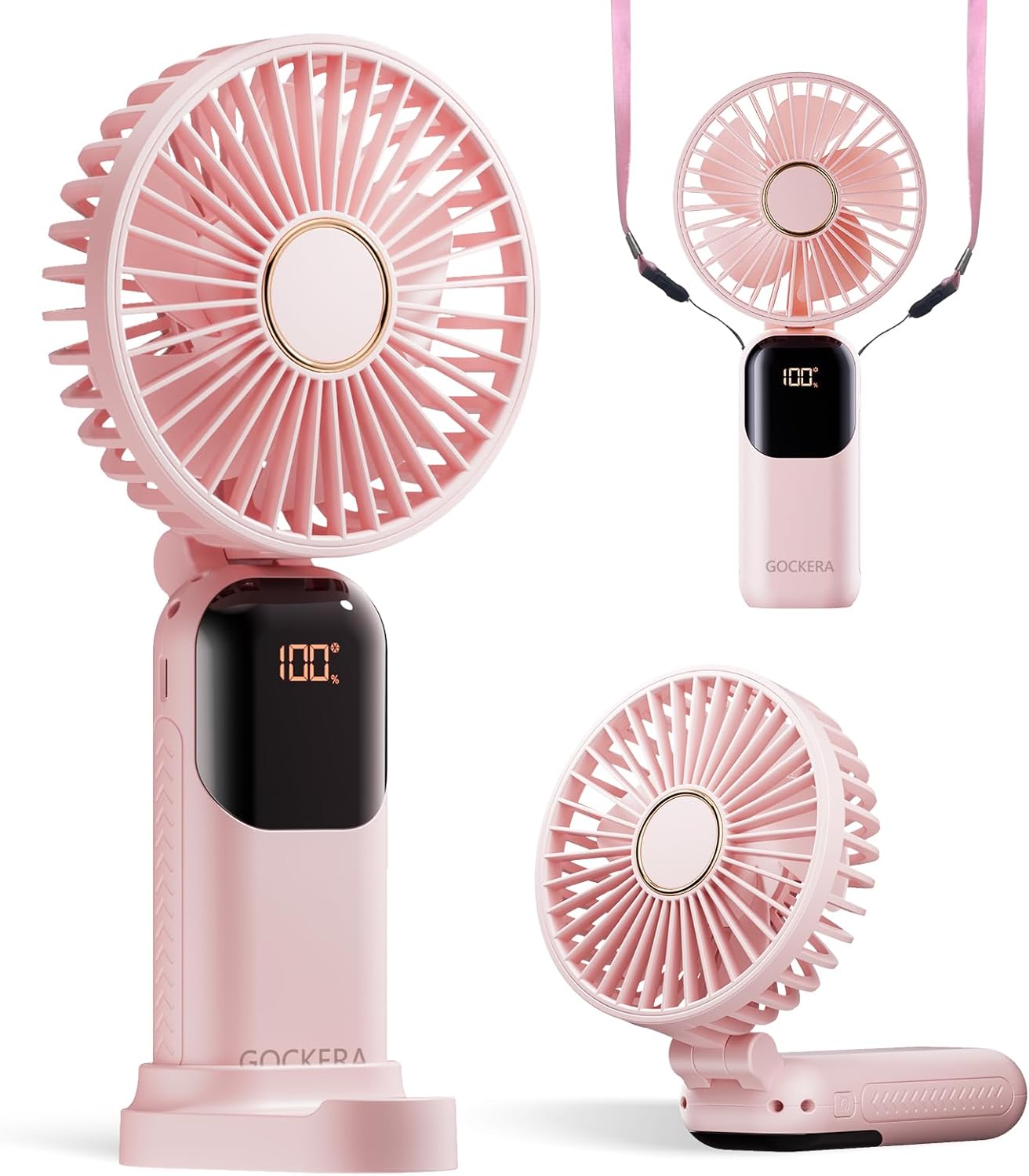 GOCKERA 3in1 Portable Makeup Fan - Ultra Quiet & Powerful