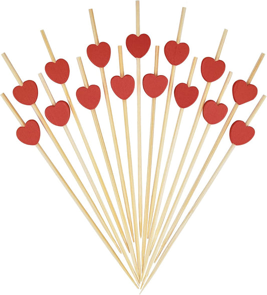 100 Bamboo Heart Cocktail Picks - Valentines Party Decor!