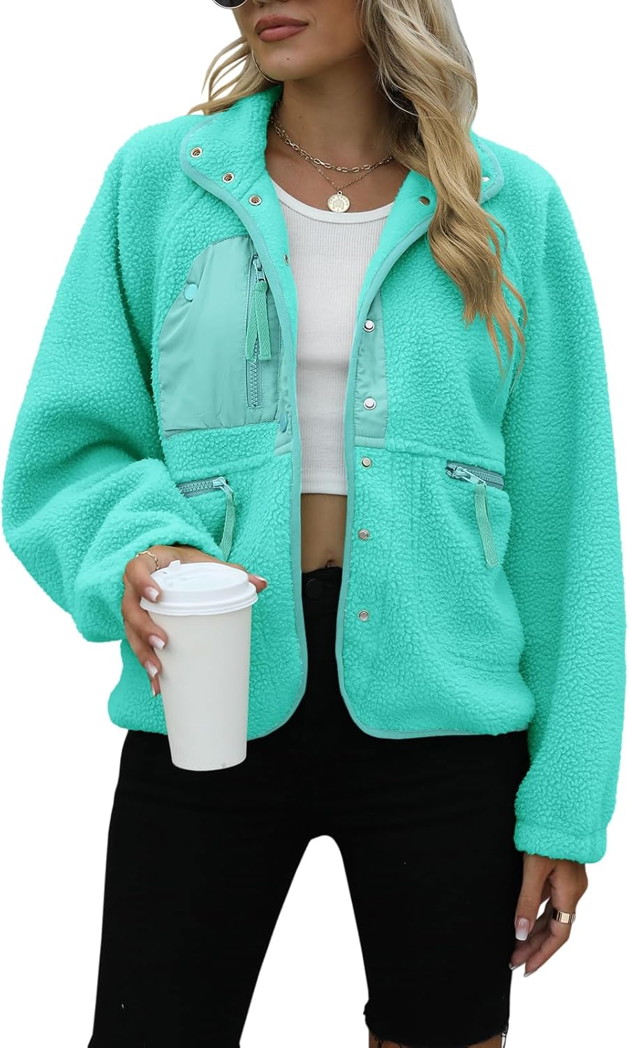 Yanekop Womens Fleece Jacket Cozy Sherpa Outerwear for Winter