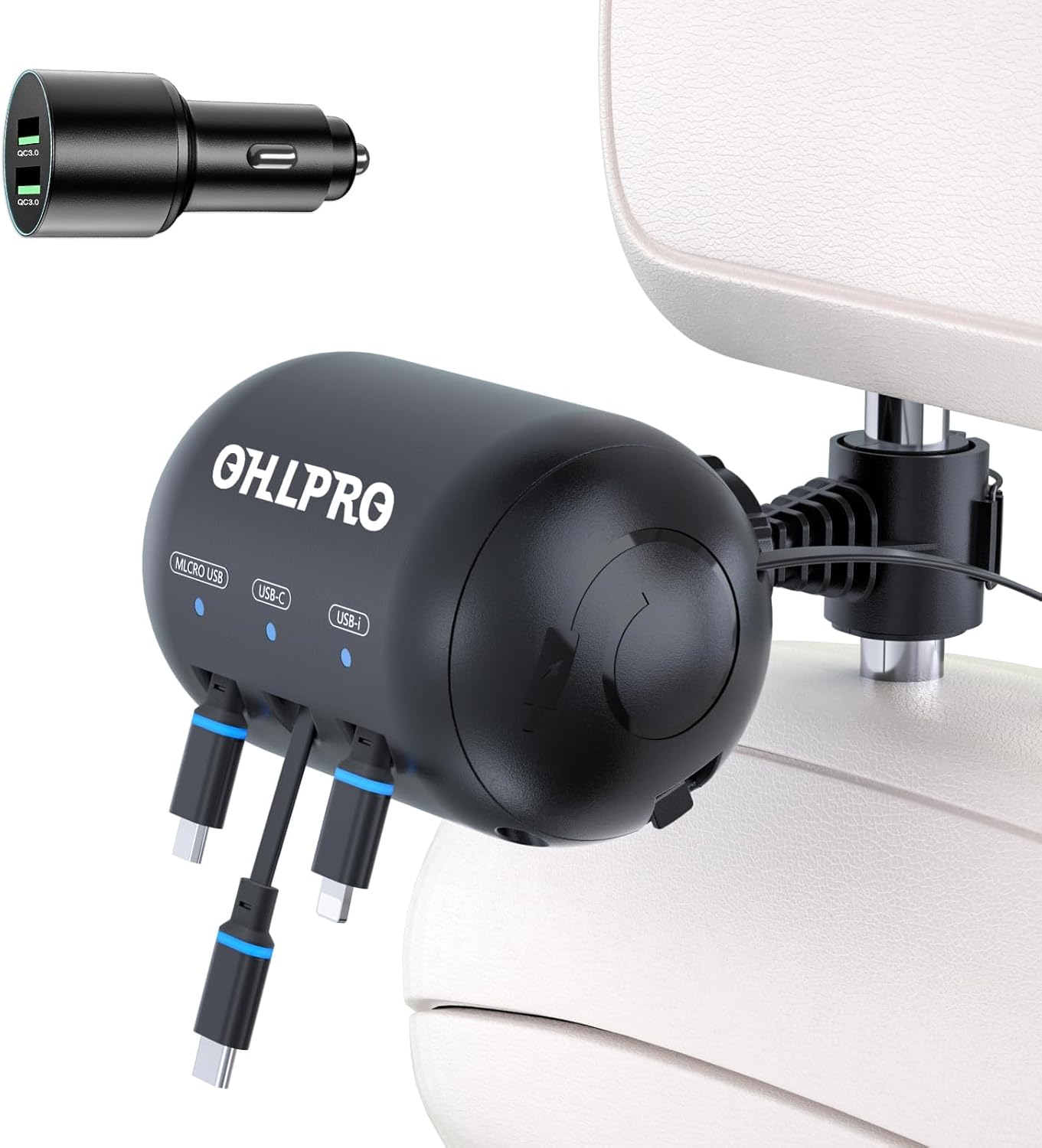 3-in-1 Retractable Backseat Car Charging Station for All Phones