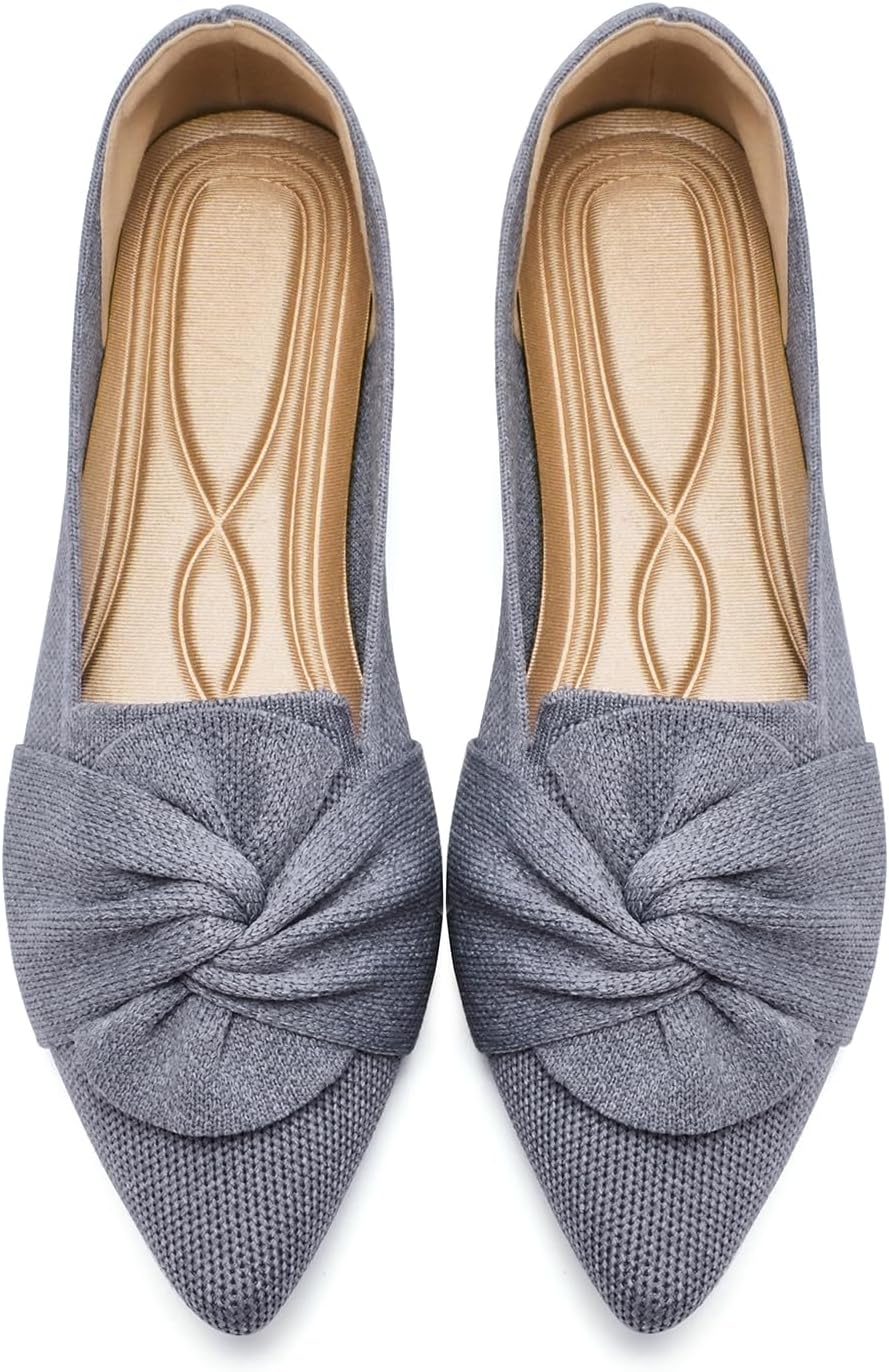 Pointed Toe Ballet Flats with Bow for Women's Comfort and Style