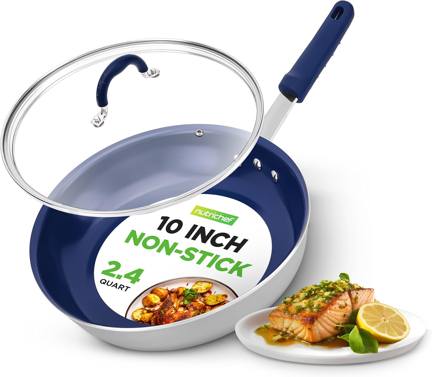 NutriChef 10in Fry Pan With Lid - Nonstick Skillet Cookware