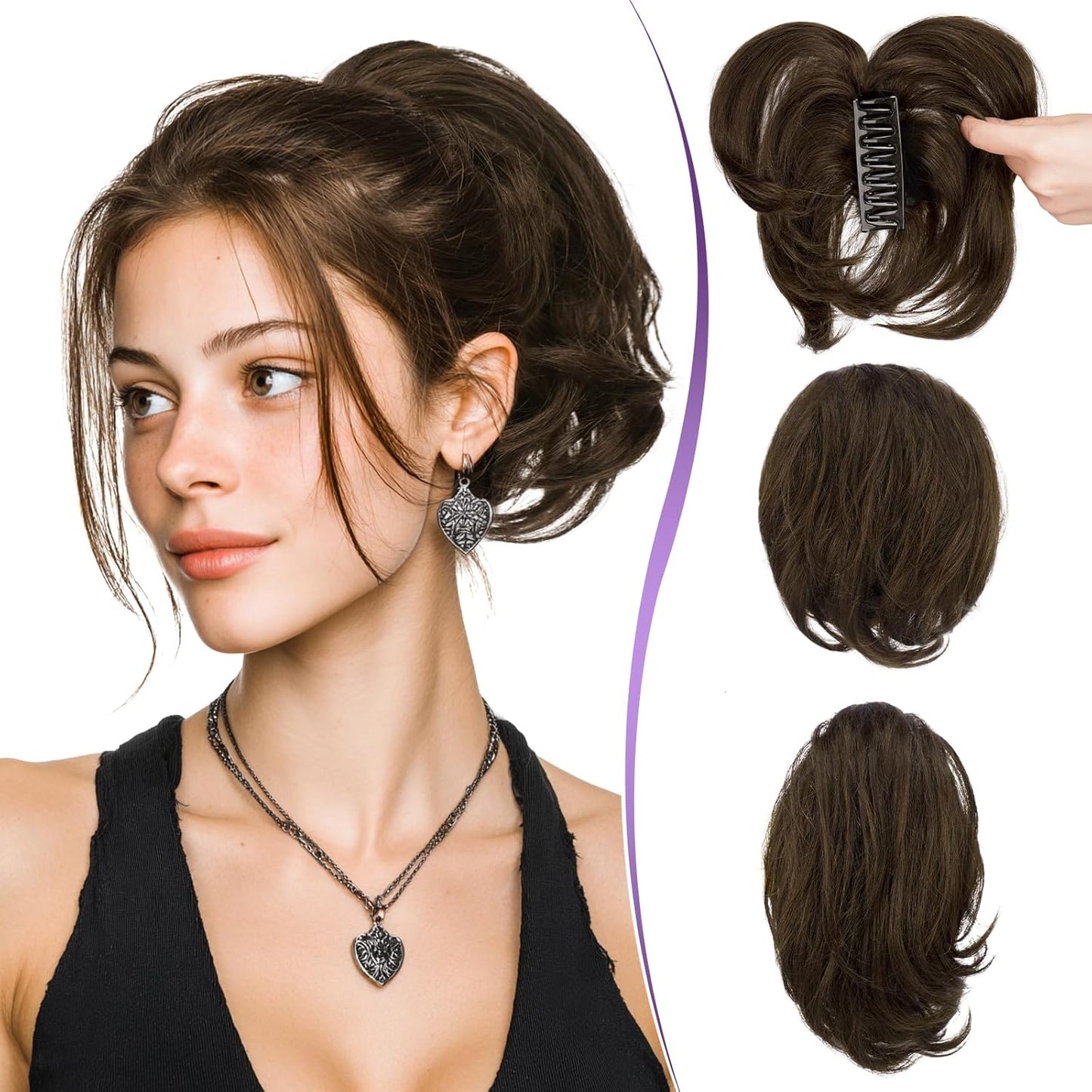 RUWISS Claw Clip Short Human Hair Ponytail Extension for Women