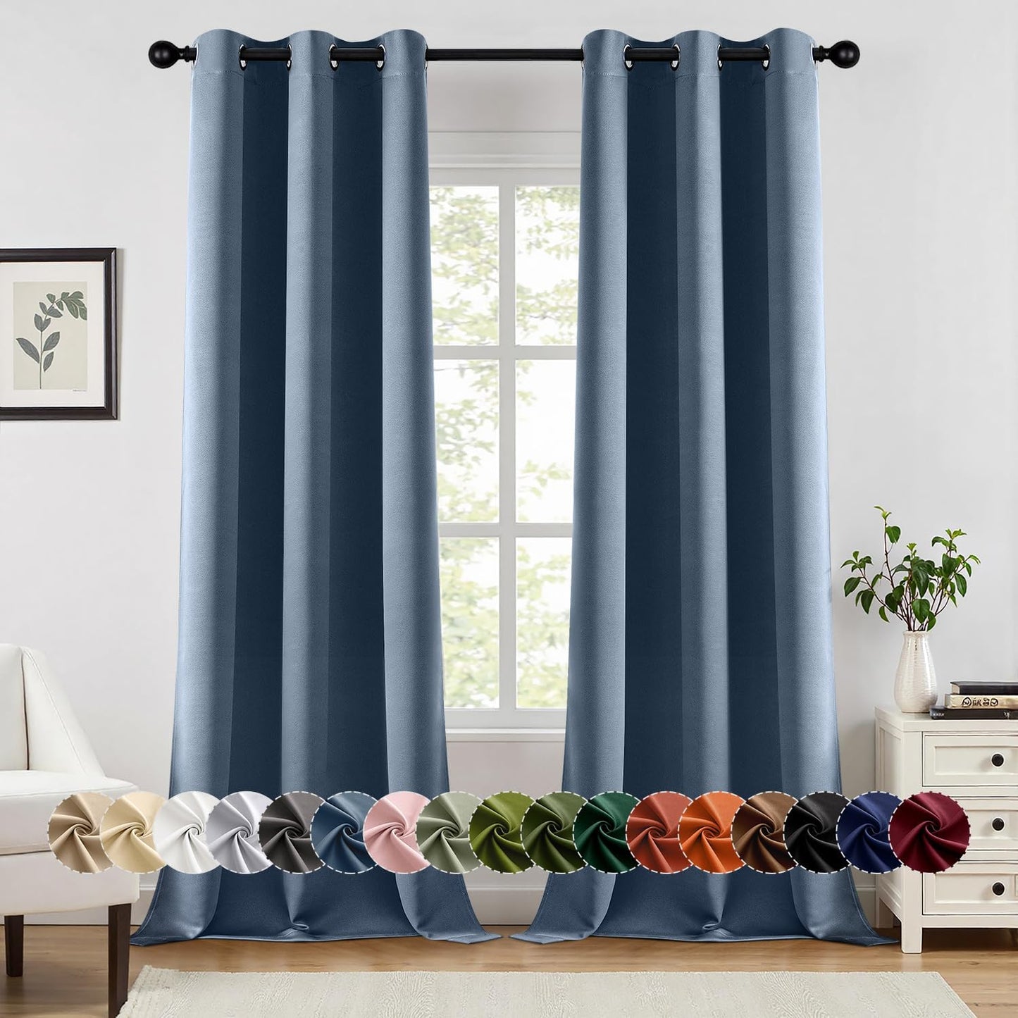 MIULEE Stone Blue Blackout Curtains for Bedroom and Living Room