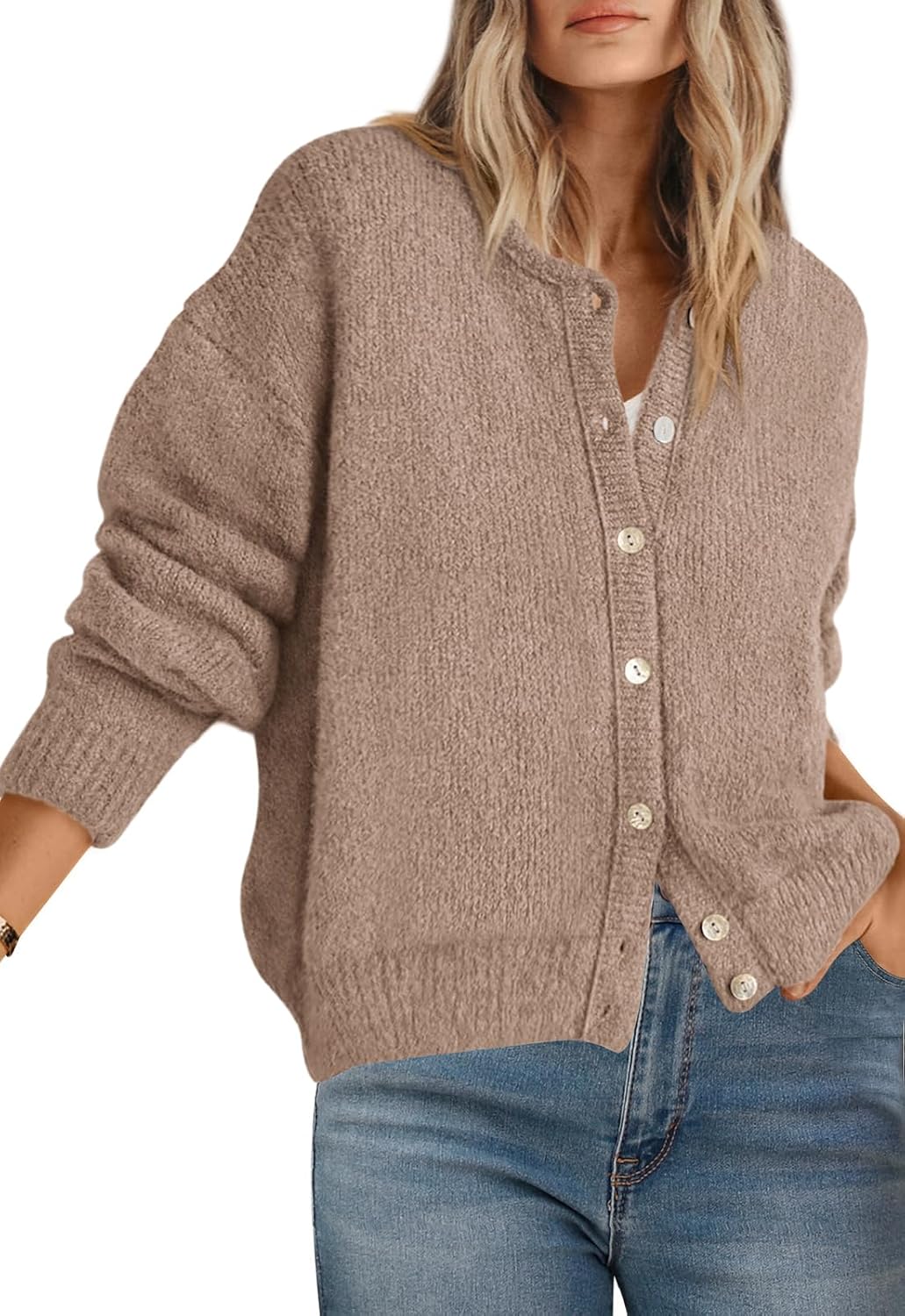 PRETTYGARDEN Long Sleeve Crewneck Cardigan Sweater for Women