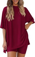 Women's Two Piece Lounge Set Oversized Tee and Biker Shorts - Soft Fit