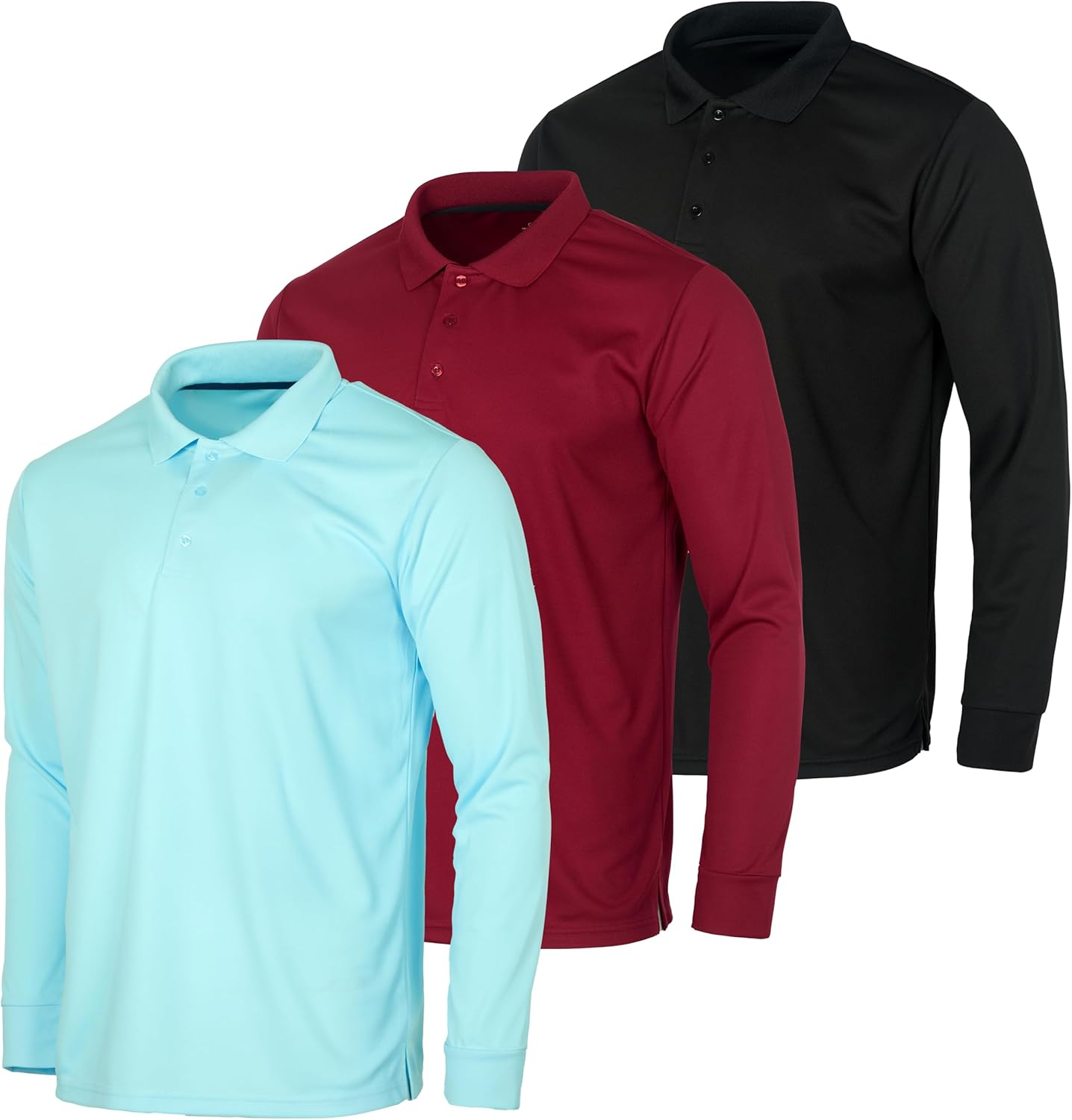 Real Essentials 3 Pack Men's Dry Fit Long-Sleeve Active Polo Shirt