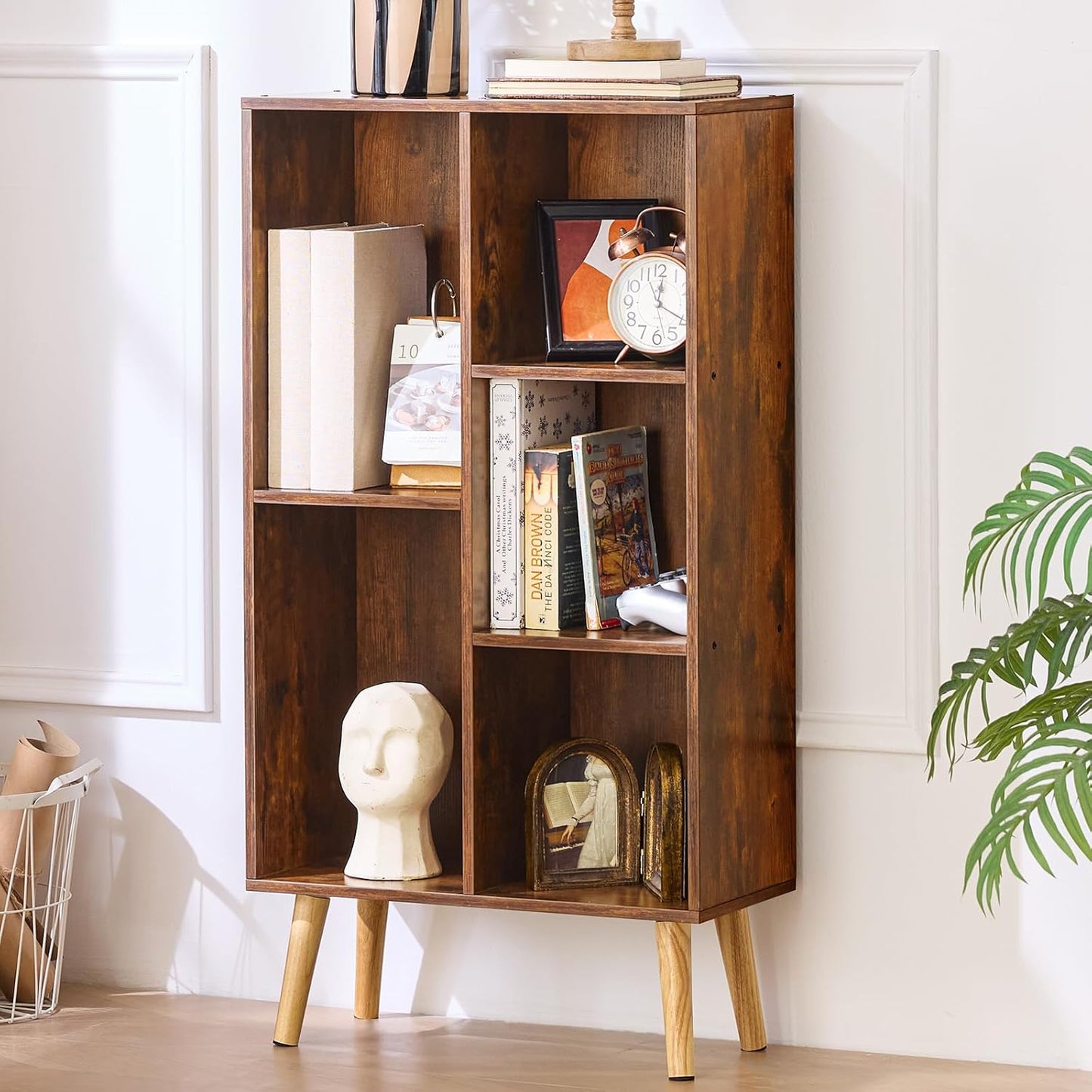 LEYAOYAO 5 Cube Small Bookshelf: Stylish Mid-Century Organizer