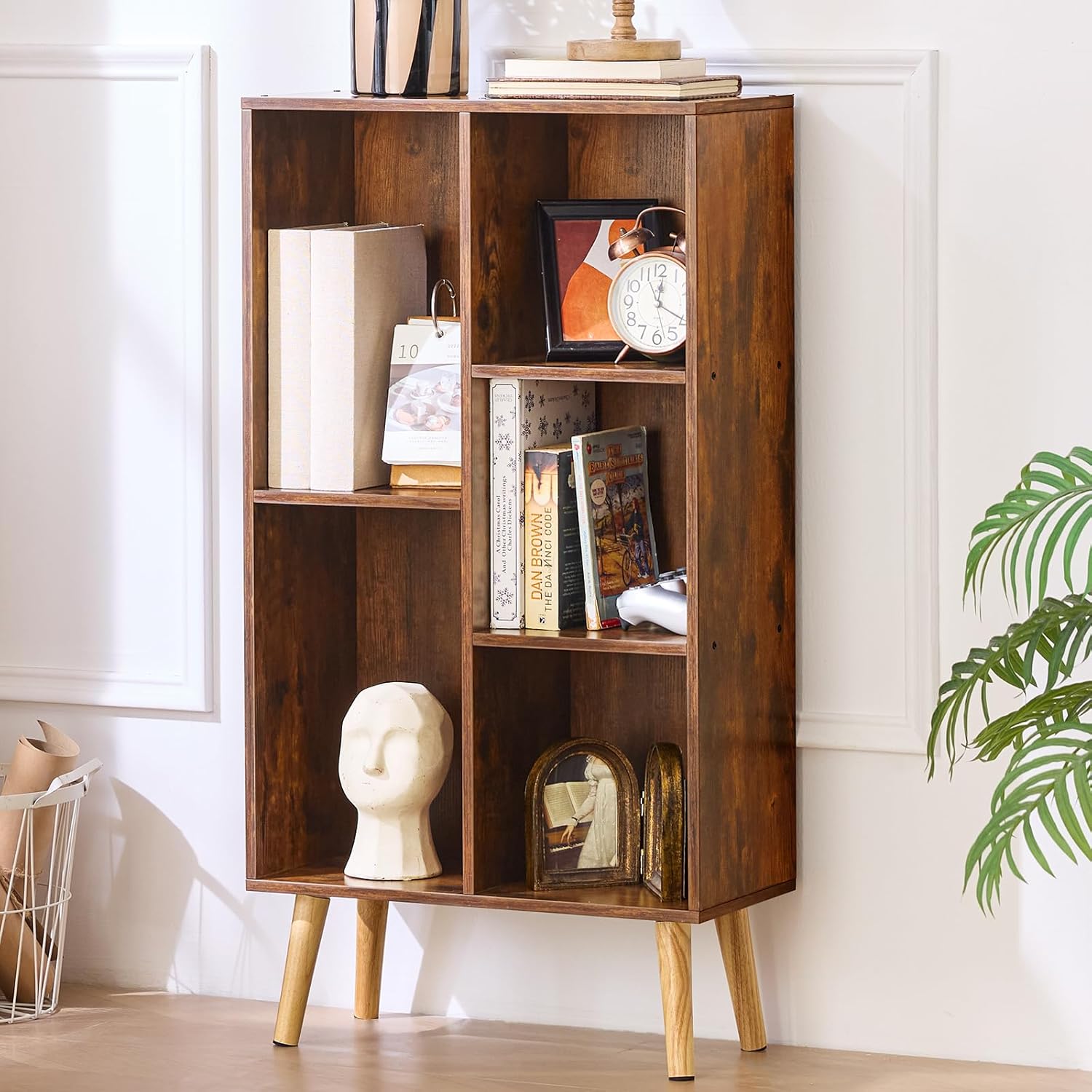 LEYAOYAO 5 Cube Small Bookshelf: Stylish Mid-Century Organizer