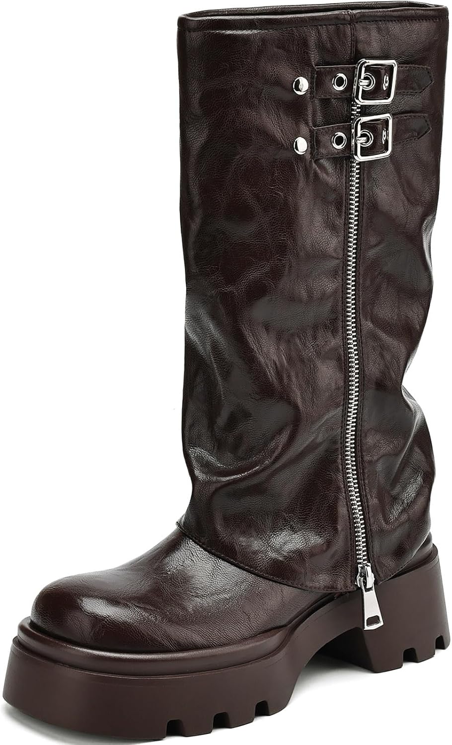 Women's Knee High Riding Boots with Chunky Platform and Low Heel