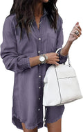 Women Denim Shirt Dress Long Sleeve Button Down Tunic - Casual Style 4