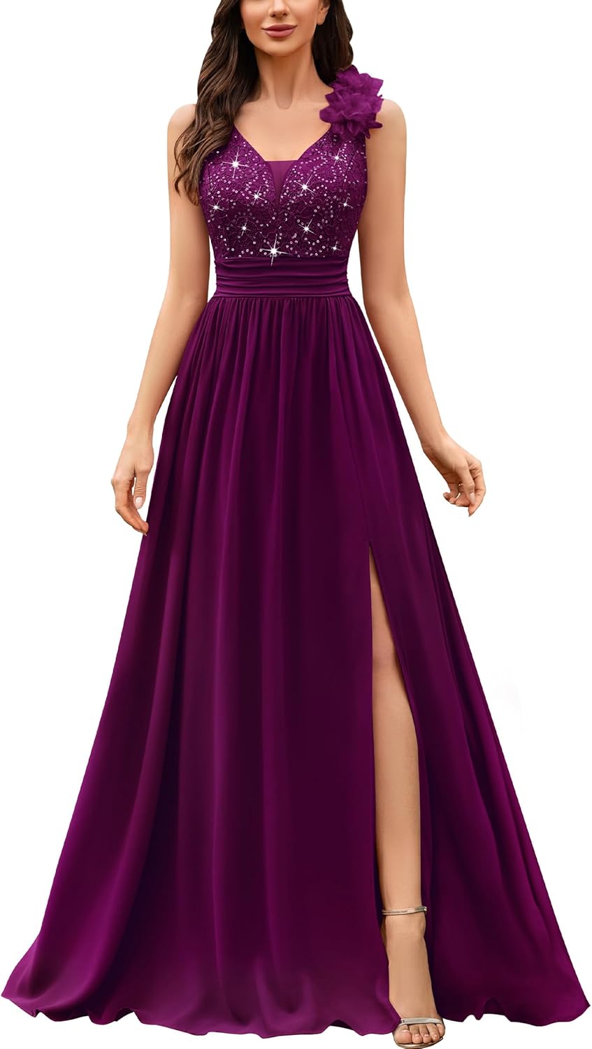 Miusol Women's Vintage V-Neck Sleeveless Sequined Maxi Dress