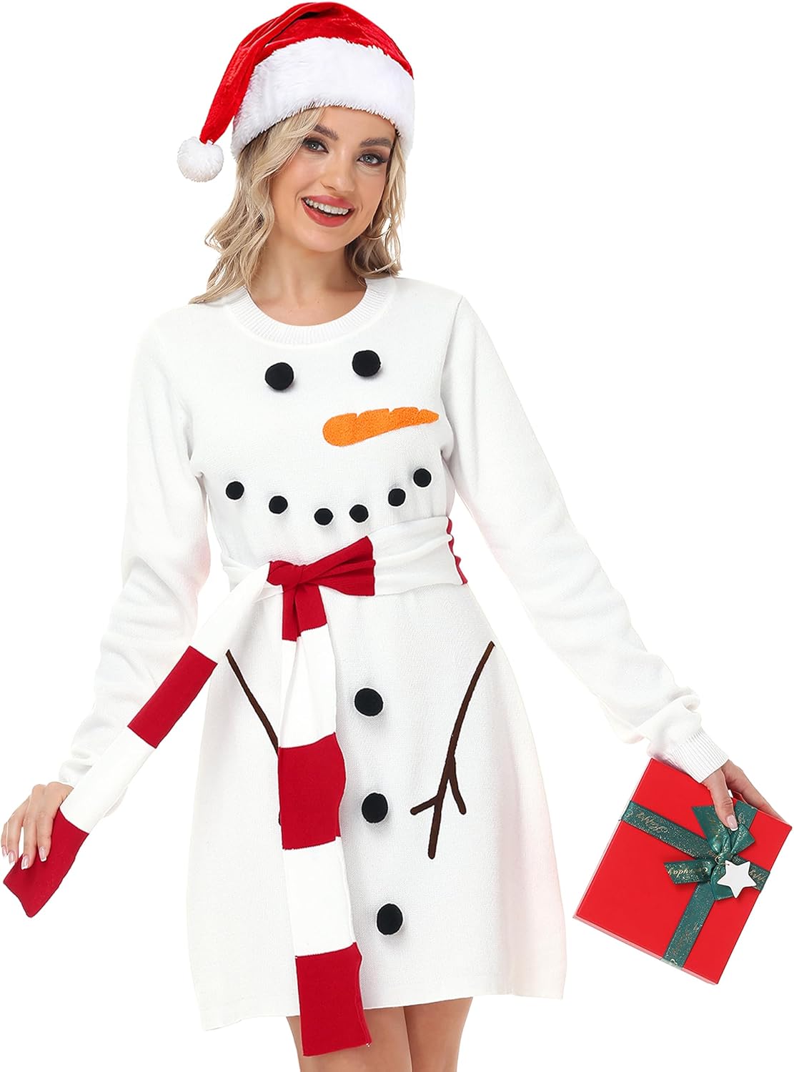 Women's Christmas Sweater Dress Long Sleeve Knit Pullover Style