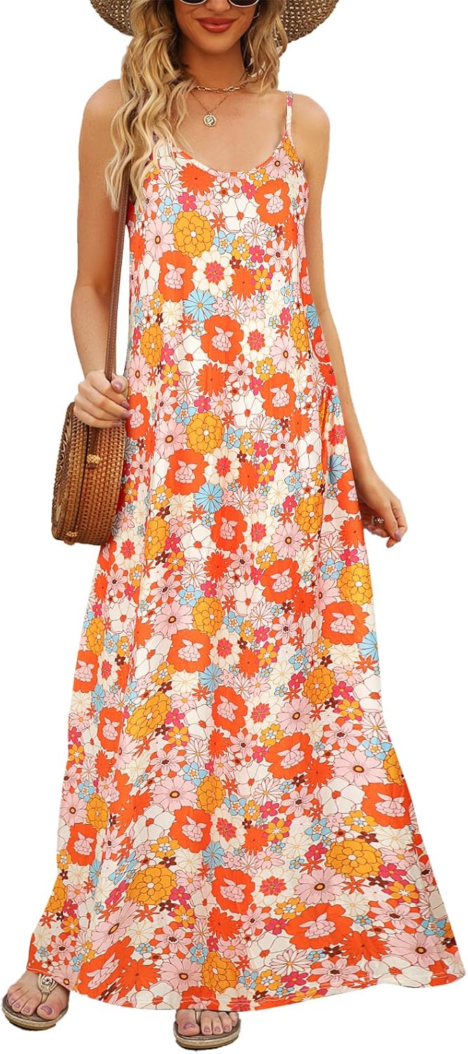 Supnier Women's Summer Maxi Dress with Pockets for Comfort