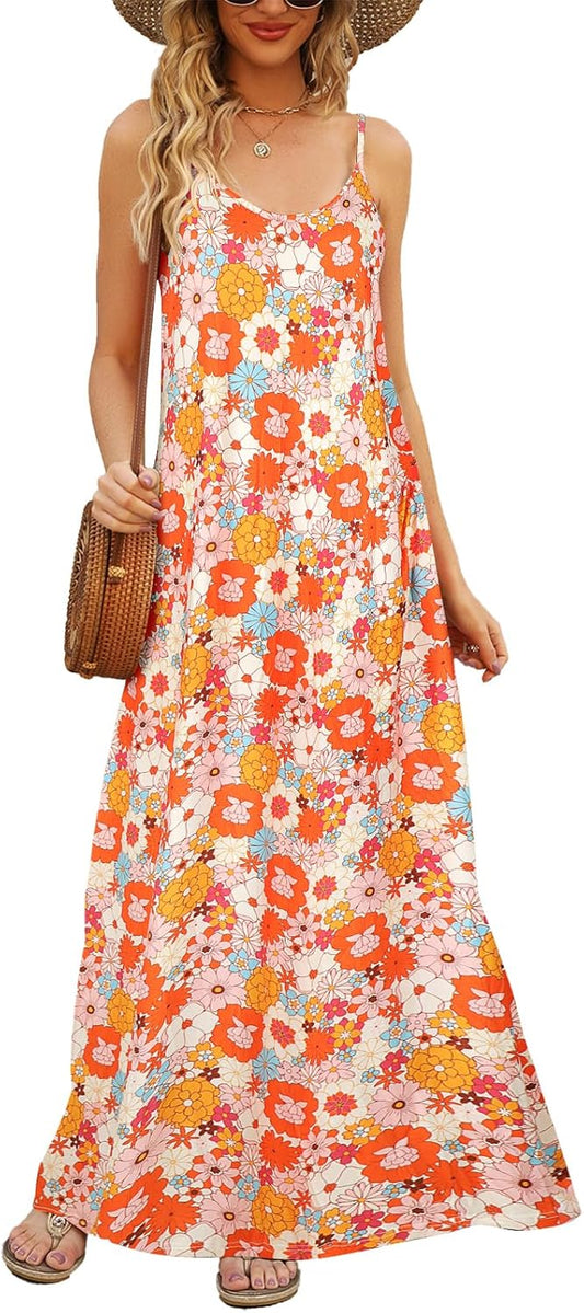 Supnier Women's Summer Maxi Dress with Pockets for Comfort