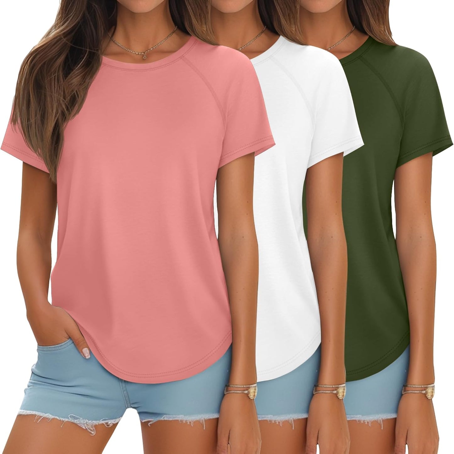 Ficerd 3 Pcs Women Short Sleeve Shirts for Summer Style
