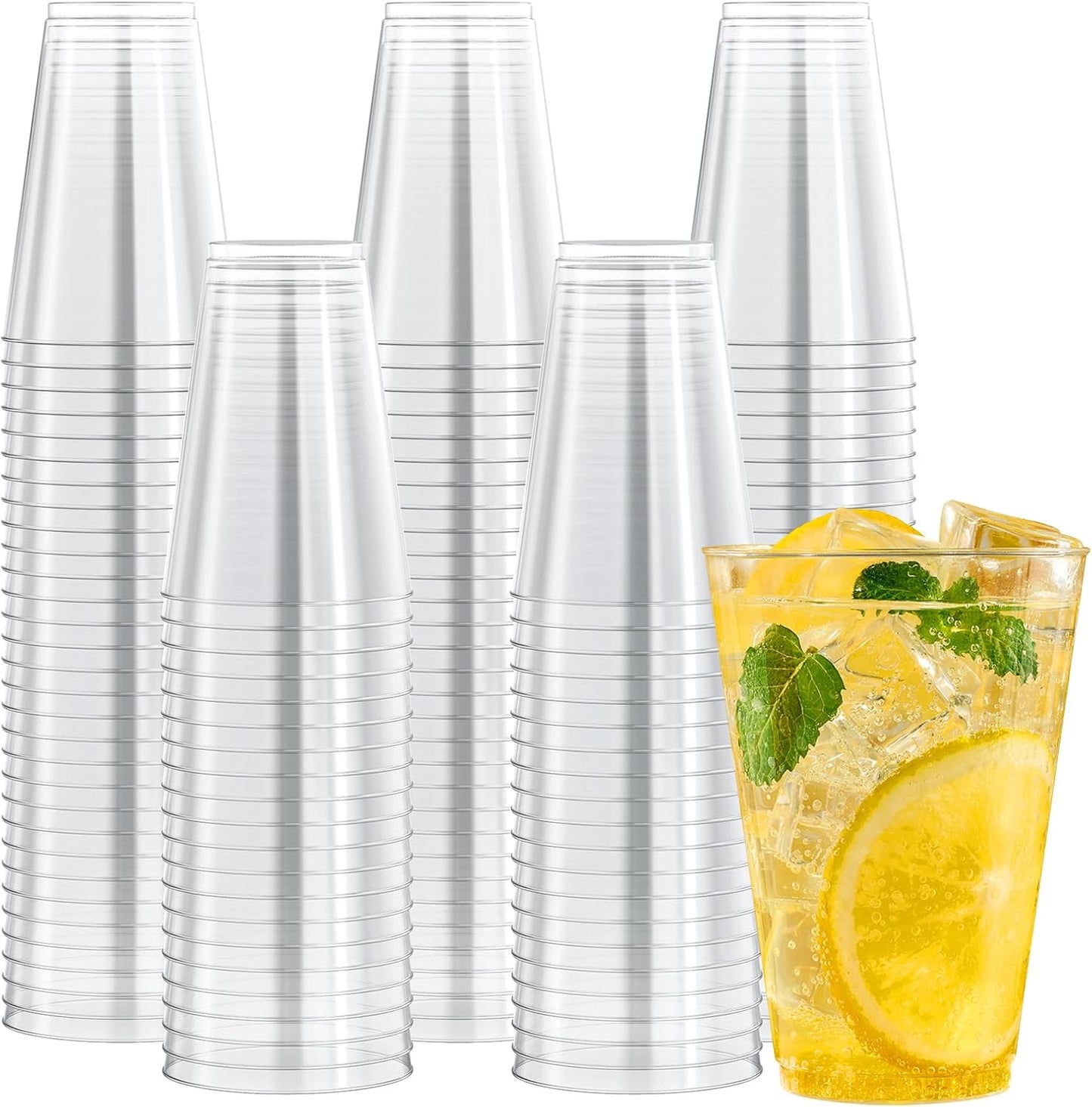 14 oz Clear Plastic Cups - Heavy-Duty Disposable Party Glasses