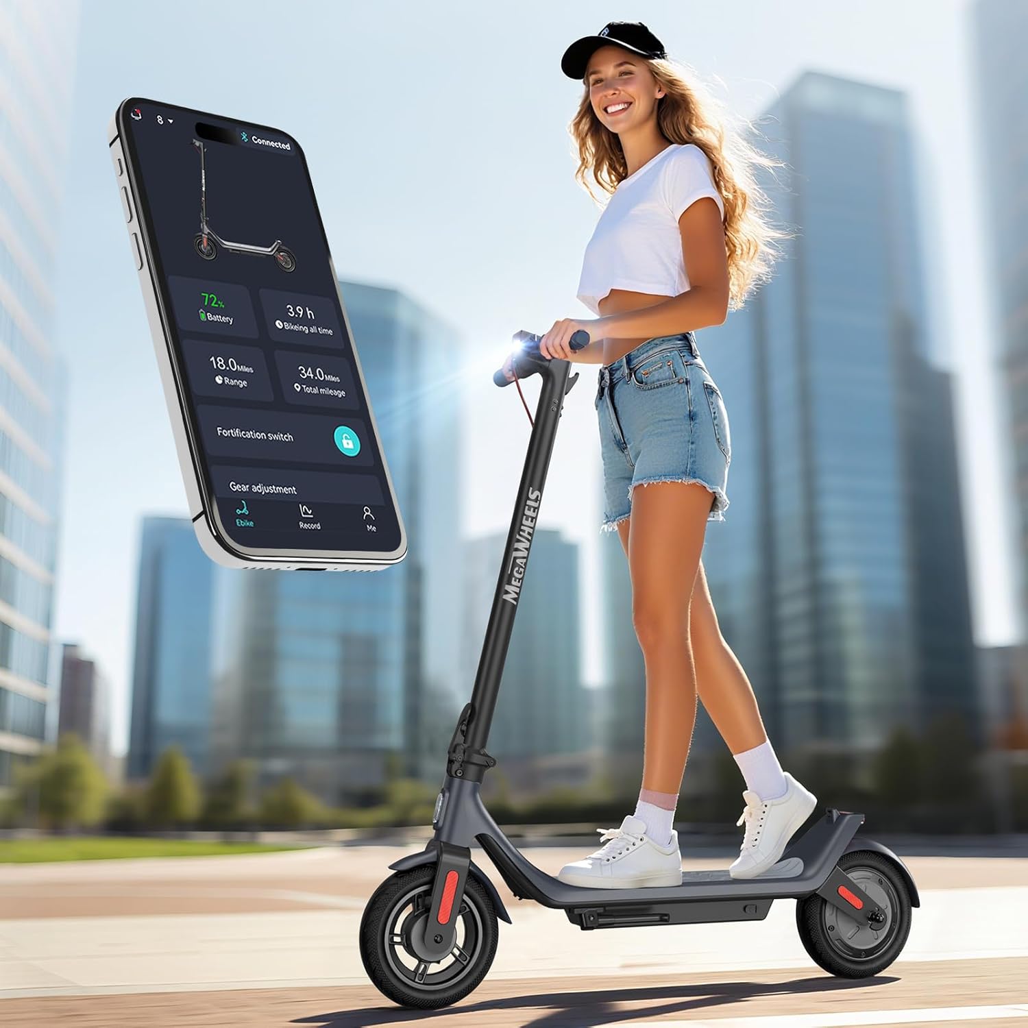 MEGAWHEELS Electric Scooter for Adults with 10in Tires and APP