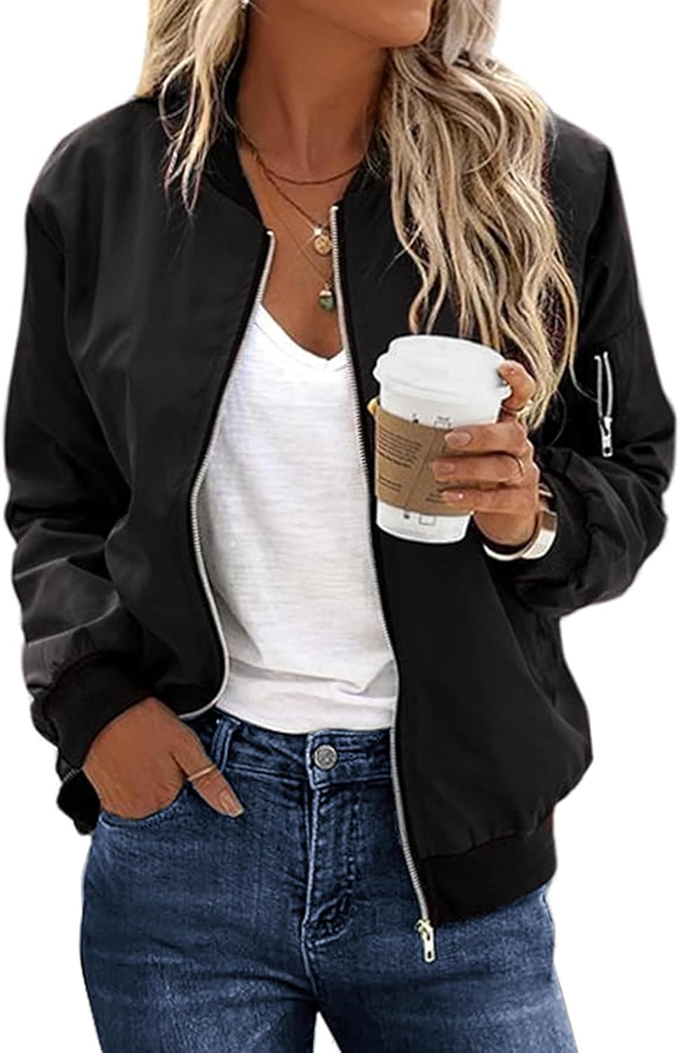 Stylish ECOWISH Women's Floral Zip Up Bomber Jacket for All Seasons