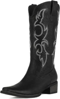 Cowboy Boots for Women Mid Calf - Embroidered Cowgirl Boots Pointed