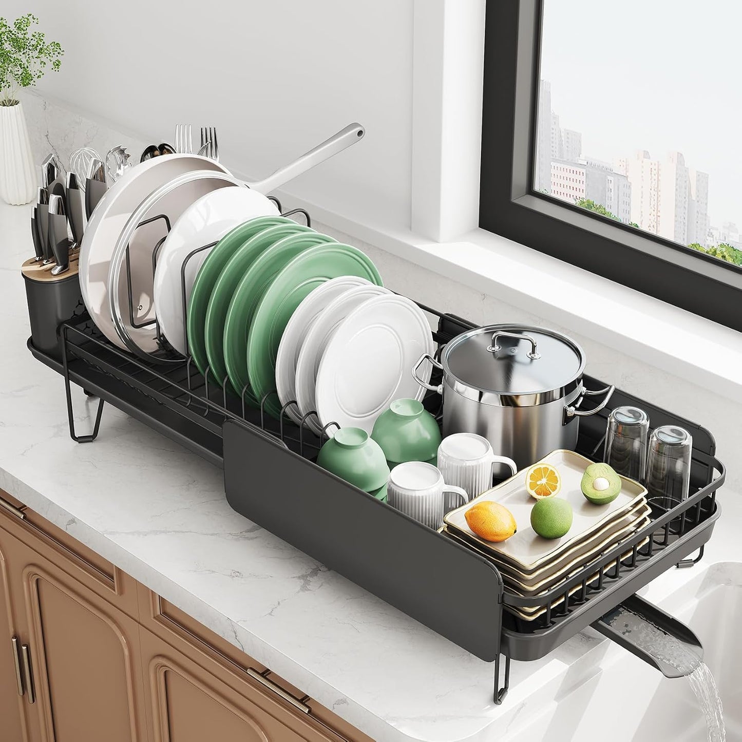 Large Dish Drying Rack - Expandable Stainless Steel Kitchen Rack